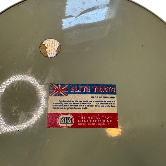 Vintage Elite Tray Made in England Aluminum Rose print 12.5” round - Picture 5 of 5